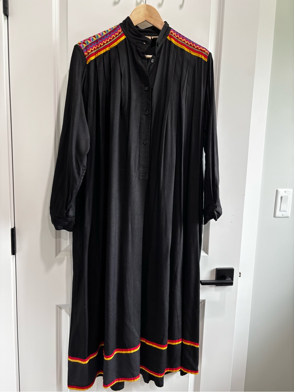 Gypsy 05 Black Long-Sleeve Embroidered Shoulder & Hem Dress